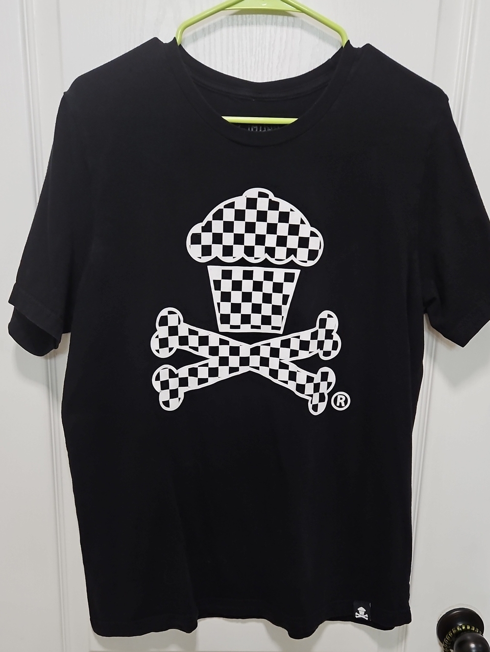 Johnny Cupcake Black Graphic Tee with Checkerboard Cupcake Skull